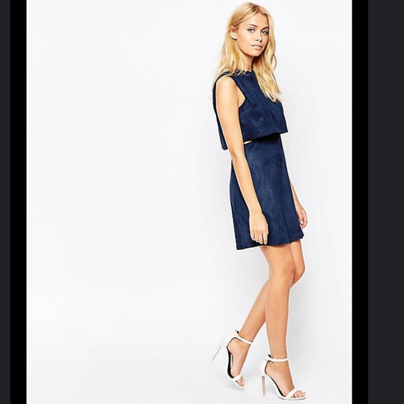 Fashion Union Faux Suede Layered Crop Aline Dress blue size xs - Picture 2 of 14